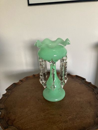 Victorian Clear glass vase lustre with droplets excellent condition 18cm tall