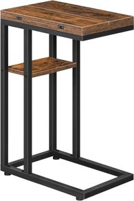 C Shaped Side Table, Foldable Sofa Table, Small Table Bedside Tables, Laptop Table for Sofa, Folding Side Table Small Coffee Tables for Living Room, Bedroom, Rustic Brown and Black