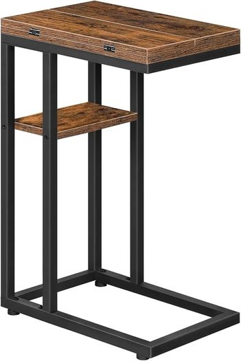C Shaped Side Table, Foldable Sofa Table, Small Table Bedside Tables, Laptop Table for Sofa, Folding Side Table Small Coffee Tables for Living Room, Bedroom, Rustic Brown and Black