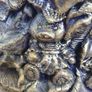 Cast concrete Two little victorian girls having tea stone statue ornament indoor conservatory porch fireplace doorstep patio black gold purple Image 9