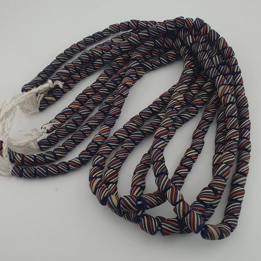 Vintage African MultiColor Stripe Black 7.4mm - 7.6mm Glass Beads Strand