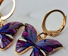 Mini Hoop Purple Butterfly Drop Earrings