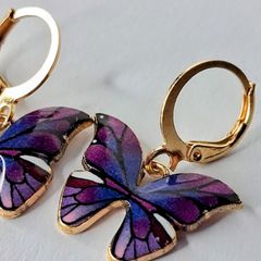 Mini Hoop Purple Butterfly Drop Earrings