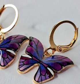 Mini Hoop Purple Butterfly Drop Earrings