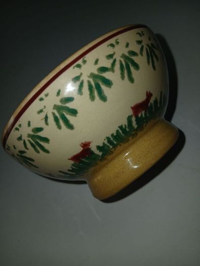 Rare ? Small red dog or pig pattern bowl and old rose eggcup