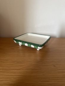Ceramic White/Green Small Tray / Ring holder