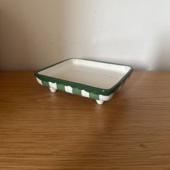 Ceramic White/Green Small Tray / Ring holder