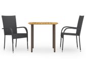 3 Piece Garden Dining Set Poly Rattan Black