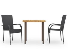 3 Piece Garden Dining Set Poly Rattan Black