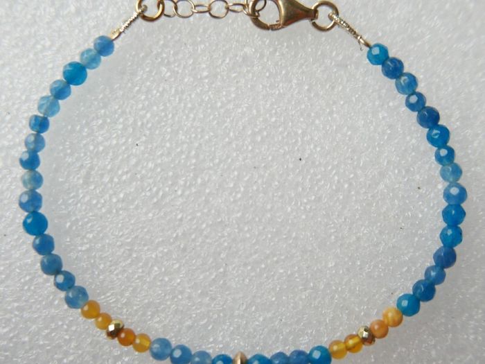 925 Sterling Silver Beaded bracelet with blue and orange stones