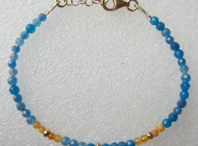 925 Sterling Silver Beaded bracelet with blue and orange stones