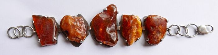 54.4gr giant UNIQUE Baltic Amber Bracelet, SET IN STERLING SILVER 925, Dark Honey Amber Chain and Link Bracelet with natural Inclusions
