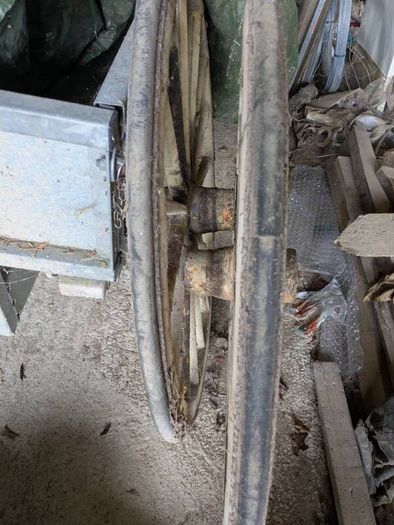 Pair of 46" Antique Wooden Carriage Wheels (Solid Rubber Tyres)