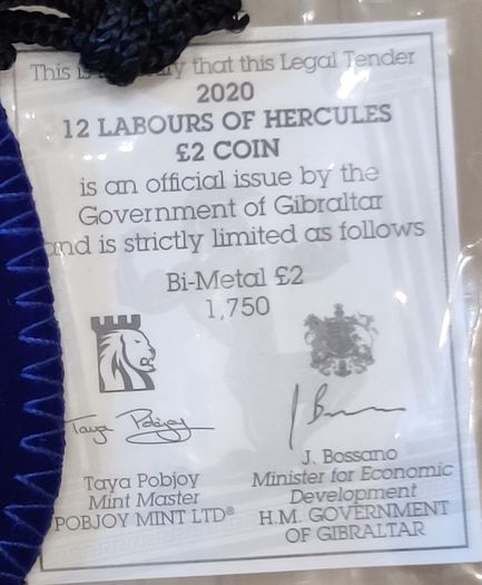 Gibraltar 2 pounds 2020 Hercules Series - The Cretan Bull