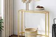 Tempered Glass Sofa Table, Gold Slim Hallway Table, 75 x 22 x 80 cm, for Living Room, Entryway, Hallway, Metal Frame, Sturdy, Gold