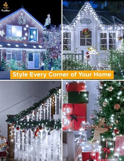 Icicle Lights Outdoor Christmas 2000 LED 60M Cool White Decorations String Fairy Lights with Timer for Xmas Garden & Party | Mains Powered Clear Cable