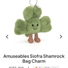 New JELLYCAT Siofra Shamrock Bag Charm