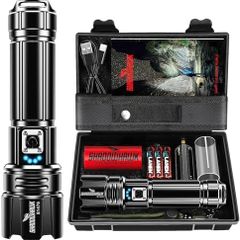Rechargeable Torch, 500000 Lumen Torches LED Super Bright, 5000mAh Long Lasting, Adjustable Focus, IP67 Waterproof, 5 Modes, Powerful Handheld Flashlight for Power Cuts, Camping, Emergency