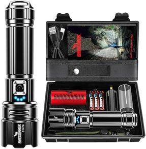 Rechargeable Torch, 500000 Lumen Torches LED Super Bright, 5000mAh Long Lasting, Adjustable Focus, IP67 Waterproof, 5 Modes, Powerful Handheld Flashlight for Power Cuts, Camping, Emergency