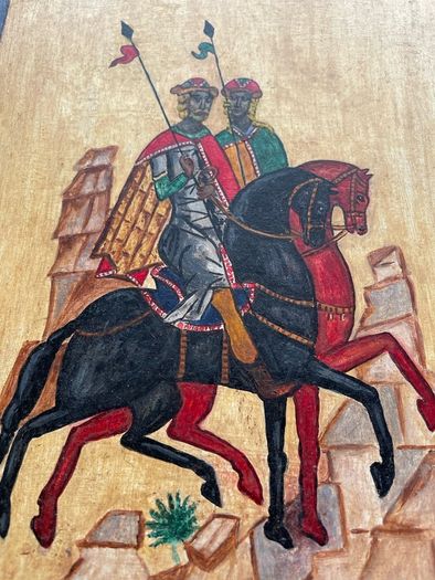 Hand Painted Folk Art Icon - Saints Boris and Gleb