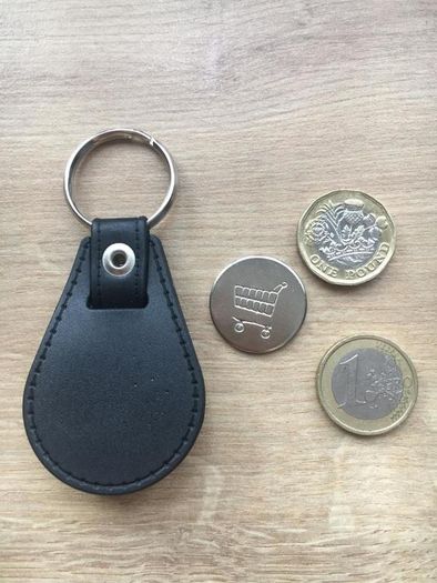 Brand new synthetic leather Jeep key ring with shopping trolley token/coin