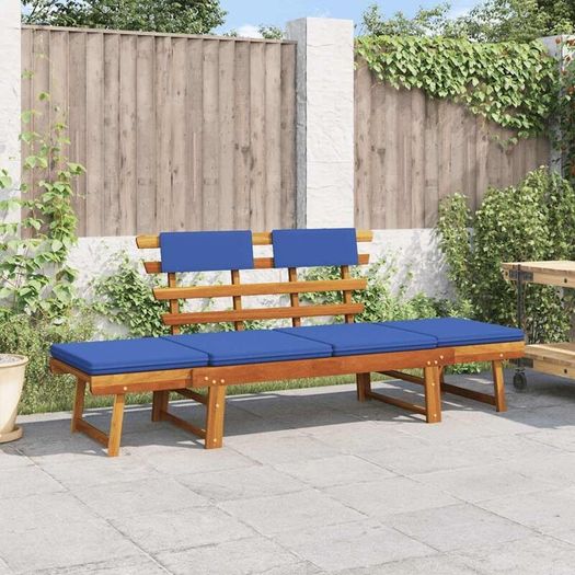2 in 1 Acacia Garden Bench & Sun Lounger with Cushion
