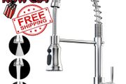 NEW SALE | Kitchen Sink Mixer Tap with 360 Degree Swivel Pull Down Sprayer Commercial Single Handle Tap Cold and Hot 3-Modes Spray with Standard Fittings Chrome