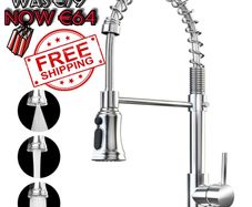 NEW SALE | Kitchen Sink Mixer Tap with 360 Degree Swivel Pull Down Sprayer Commercial Single Handle Tap Cold and Hot 3-Modes Spray with Standard Fittings Chrome
