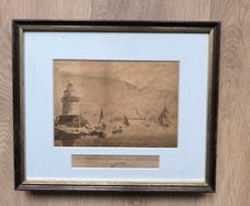 Antique aquatint engraving titled The Harbour of Dublin from the Lighthouse to the City 1792 print picture vintage