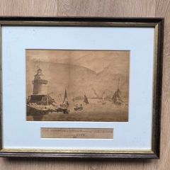 Antique aquatint engraving titled The Harbour of Dublin from the Lighthouse to the City 1792 print picture vintage