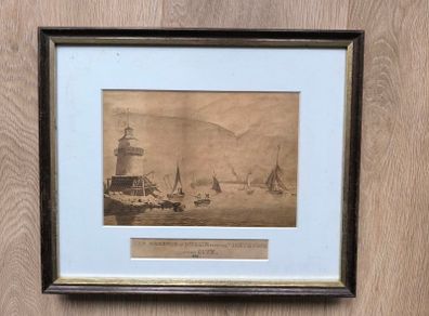 Antique aquatint engraving titled The Harbour of Dublin from the Lighthouse to the City 1792 print picture vintage