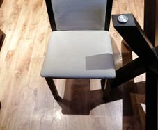 Walnut base and matching 4 chairs. Bevelled edge glass top