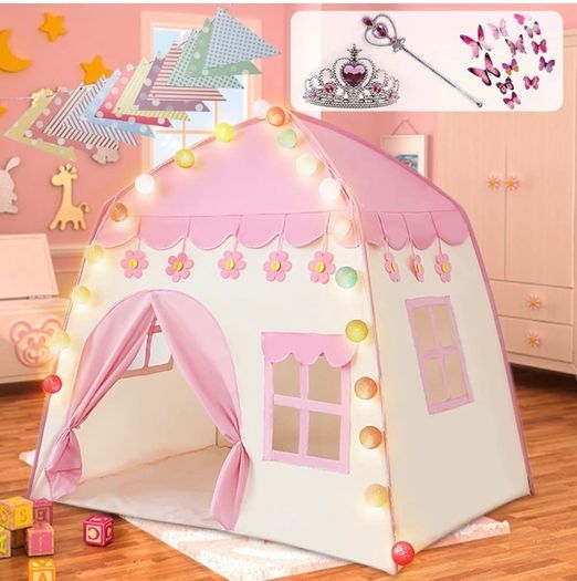 Princess Castle Play Tent Kid Play Tent Large Kids Play House for Indoor and Outdoor with Cotton Ball Lights Princess Crown Magic Wand Safety Non-toxic Great Gift for Girls (FREE POSTAGE)