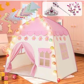 Princess Castle Play Tent Kid Play Tent Large Kids Play House for Indoor and Outdoor with Cotton Ball Lights Princess Crown Magic Wand Safety Non-toxic Great Gift for Girls (FREE POSTAGE)