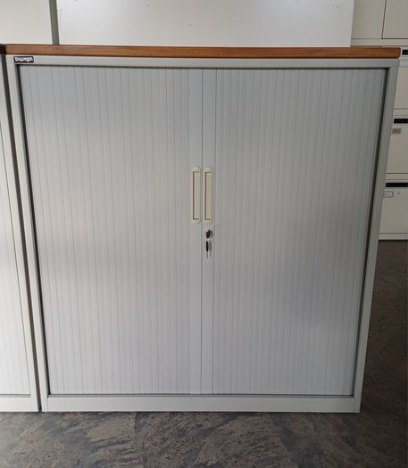 1.11m Steel Tambour Cabinet Wooden Top