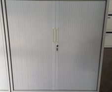 1.11m Steel Tambour Cabinet Wooden Top