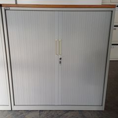 1.11m Steel Tambour Cabinet Wooden Top