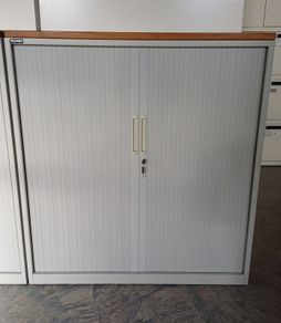 1.11m Steel Tambour Cabinet Wooden Top