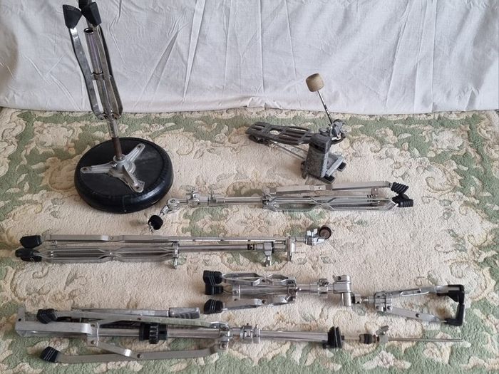 Drum Hardware Set - throne, bass drum pedal, hi hat stand, boom cymbal stands and snare stand