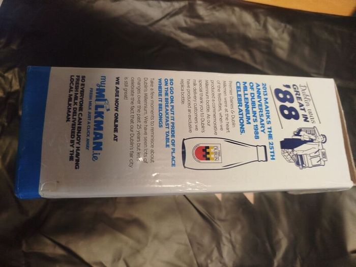 Vintage 1988 Dublin Millennium Glass Milk Bottle in Original Box - Premier Dairies