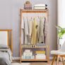 Bamboo Clothes Rail Rack: Free Standing Garment Rack with 3 Storage Shelves 10 Hooks Open Wardrobe Organizer for Clothes Shoes Hats Bags in Entryway Bedroom Living Room Image 2