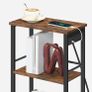 Narrow Side Table with Charging Station, 3-Tier End Table for Small Spaces, Sofa Table with Storage Shelf, for Living Room, Foyer, Bedroom, Office, Rustic Brown and Black Image 5