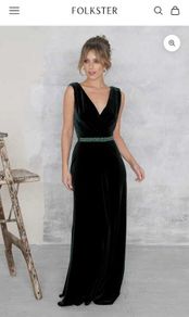 Folkster Marissa Velvet Forest Green Bridesmaid Dress