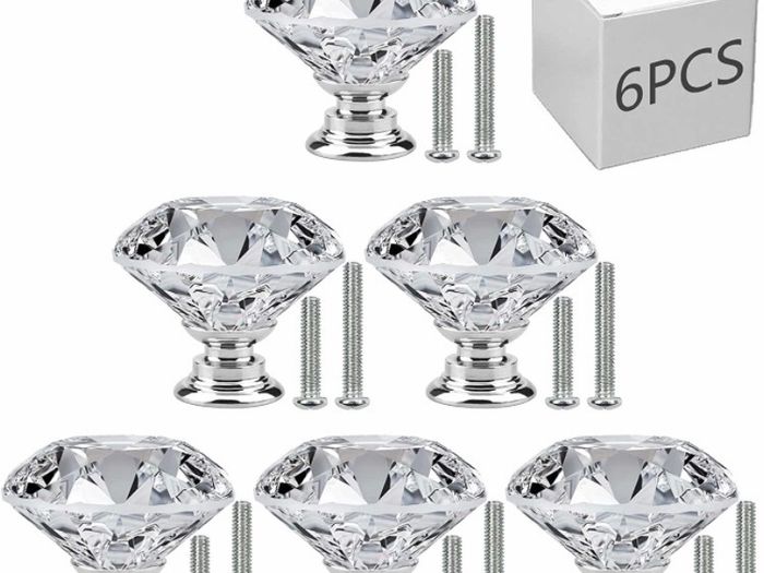 6 PCS Cabinet Knobs with 2 Sizes Screws, 30mm Drawer Handles Crystal Glass Diamond Shaped cupboards Door Knobs
