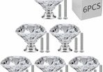 6 PCS Cabinet Knobs with 2 Sizes Screws, 30mm Drawer Handles Crystal Glass Diamond Shaped cupboards Door Knobs