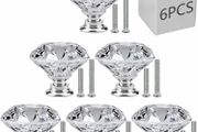 6 PCS Cabinet Knobs with 2 Sizes Screws, 30mm Drawer Handles Crystal Glass Diamond Shaped cupboards Door Knobs