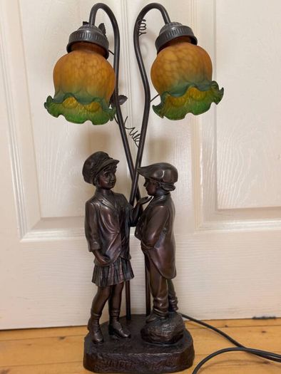 Bronze style table lamp with two figures