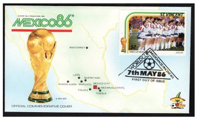 1986 St Vincent First Day Cover for Mexico Football (FIFA) World Cup 86 Featuring Scotland Team First Day Cover (FDC)