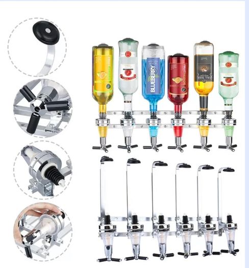 New 6 Bottle Stand Optic Dispenser Steel Bar Butler