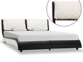 Bed Frame Black and White Faux Leather 135x190 cm